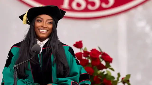 'Video thumbnail for Simone Biles to graduates: "No one's success is a straight line"'