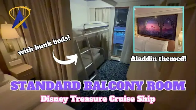 'Video thumbnail for Disney Treasure Standard Balcony Room Tour with Bunk Beds'