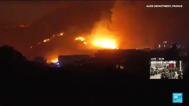 'Video thumbnail for Residents evacuated as forest fire blazes in southern France'
