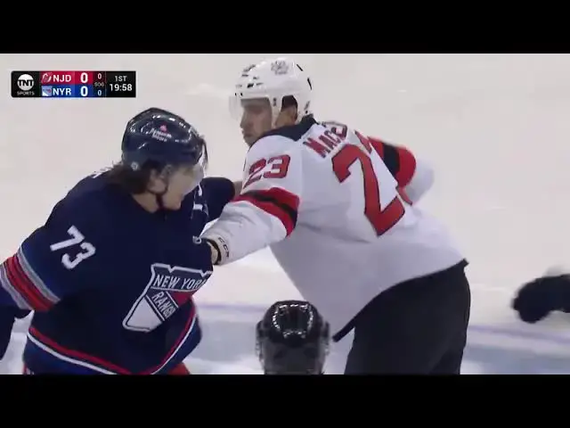 'Video thumbnail for streampunksports: rangers vs devils brawl at puck drop; 8 ejected!'