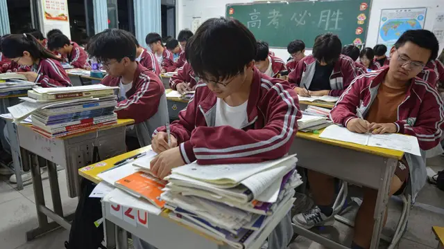 'Video thumbnail for Chinese students finish college entrance exams amid slowing economy, rising stress for youth'