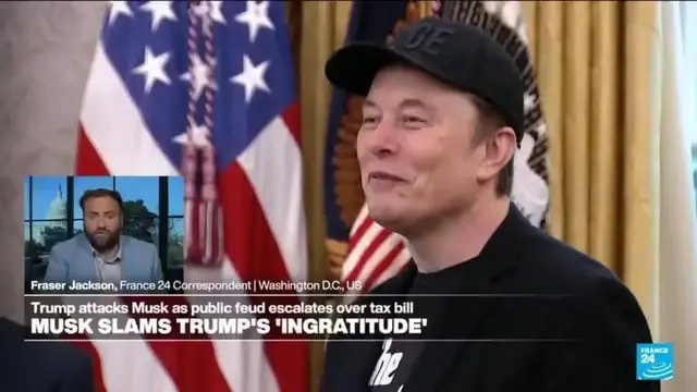 'Video thumbnail for Trump threatens Musk's government deals as feud explodes over tax-cut bill'
