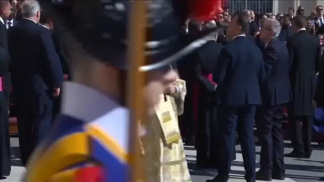 'Video thumbnail for President Volodymyr Zelensky met with applause as he arrives for Pope Francis funeral'
