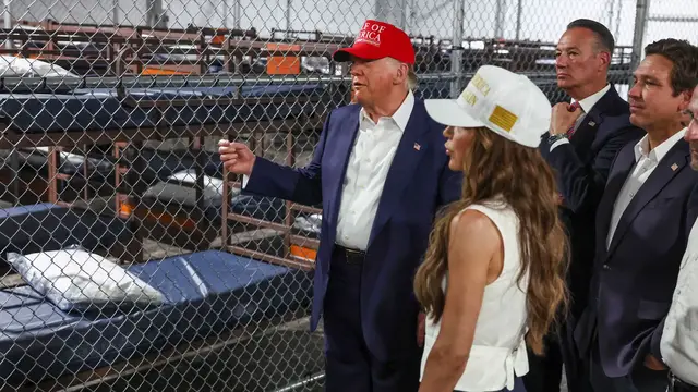 'Video thumbnail for Trump tours migrant detention site 'Alligator Alcatraz' in Florida Everglades'