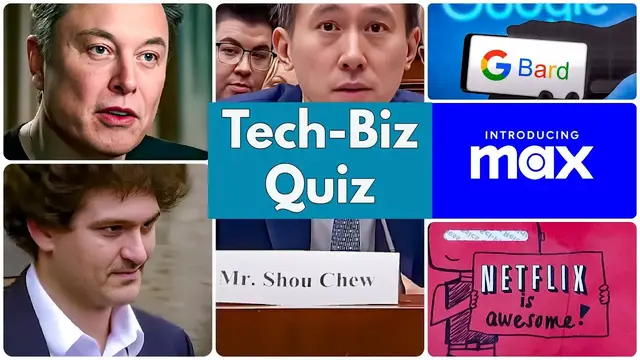 'Video thumbnail for Google's Bard, Musk's Loss, TikTok troubles, HBO Max rebrands | April 2023 Tech-Biz News Quiz ๐ค'