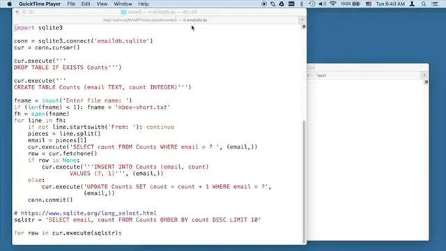 'Video thumbnail for Python Tutorial - Databases - Code Sample: emaildb.py - (Part 61)'