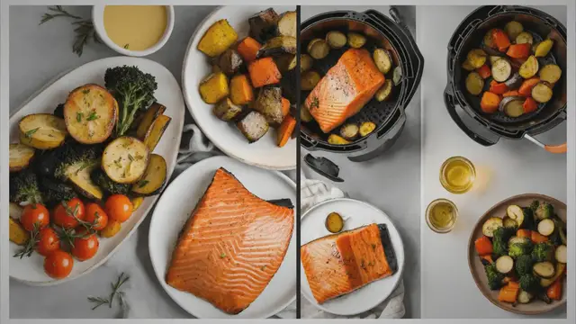 'Video thumbnail for Air Fryer Salmon and Roasted Vegetables: A Step-by-Step Guide to a Healthy and Delicious Meal'