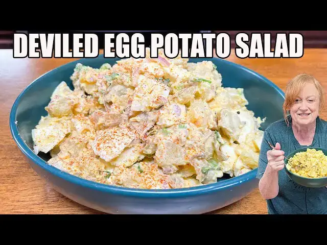 'Video thumbnail for DEVILED EGG POTATO SALAD A Delicious Combination of  2 Classic Side Salads'