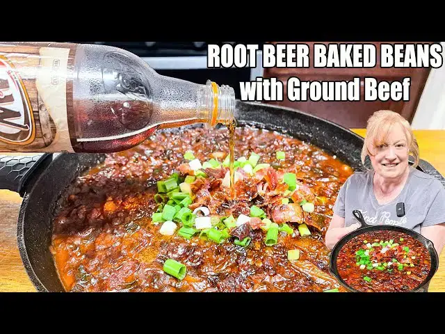 'Video thumbnail for ROOT BEER BAKED BEANS WITH GROUND BEEF & LOADS OF FLAVOR'