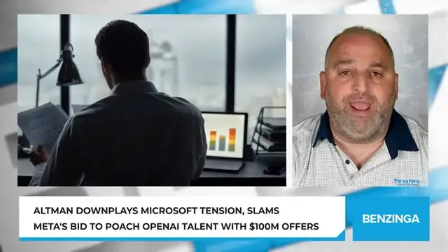 'Video thumbnail for Altman downplays Microsoft tension, slams Meta's bid to poach OpenAI talent with $100M offers'
