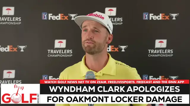 'Video thumbnail for Wyndham Clark apologizes for damaging Oakmont lockers at US Open'