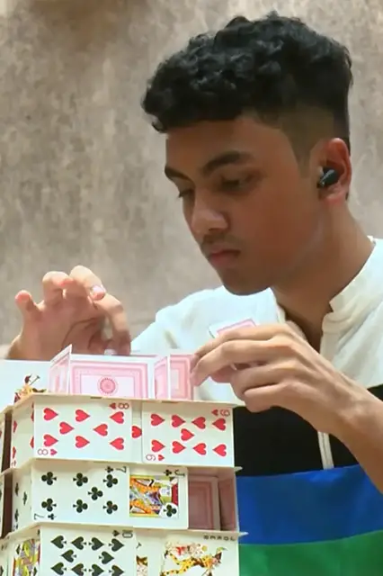 'Video thumbnail for Spending 24 hours to build a giant house of cards'