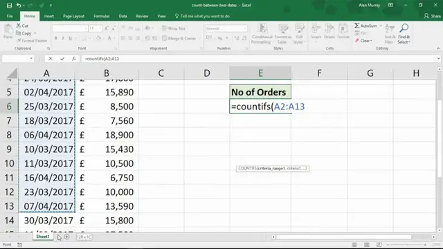 'Video thumbnail for Count Values Between Two Dates - Excel COUNTIFS Function'