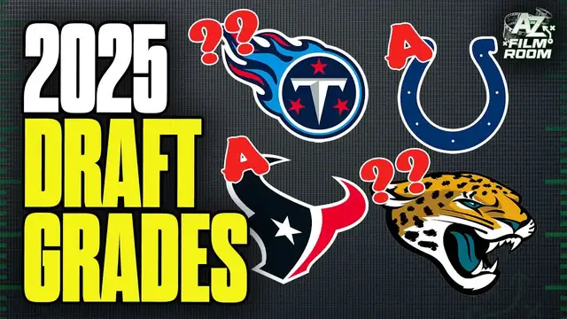 'Video thumbnail for a to z sports film room: 2025 nfl draft grades: afc south breakdown - texans, titans, jaguars, colts'