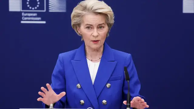 'Video thumbnail for EU chief welcomes Trump's tariff pause but is quiet about the bloc's own retaliatory duty plan'