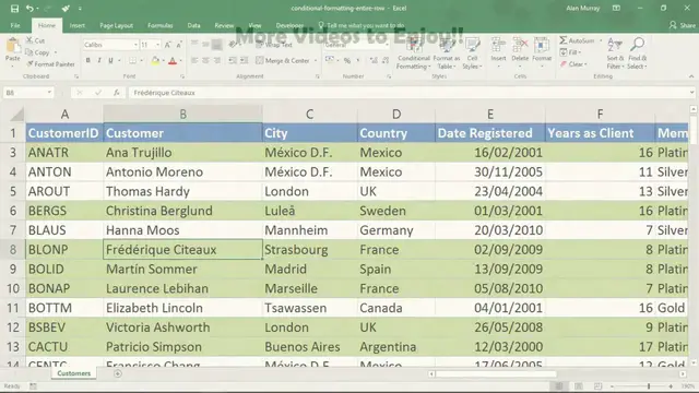 'Video thumbnail for Apply Conditional Formatting to an Entire Row - Excel Tutorial'
