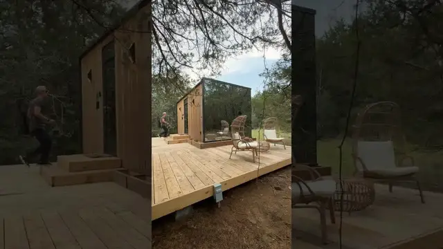 'Video thumbnail for kerry tarnow: touring mirrored prefab home in lake bastrop texas'