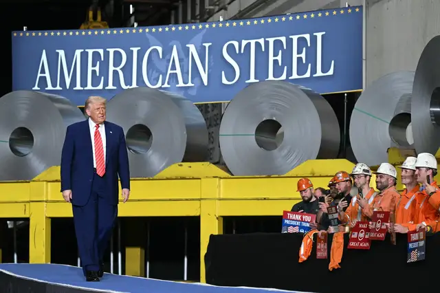 'Video thumbnail for US to double steel import tariffs: Trump announces new levies during visit to factory'