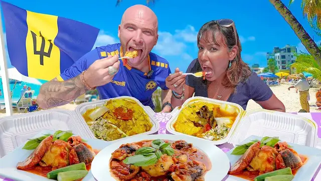 'Video thumbnail for The NATIONAL DISH of BARBADOS!! Trying Fish & Cou Cou in Oistins!'