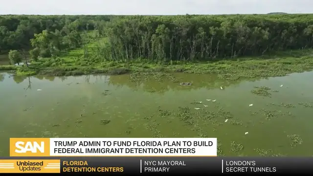 'Video thumbnail for Florida begins building 'Alligator Alcatraz' migrant detention center'