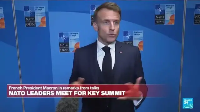 'Video thumbnail for French president Emmanuel Macron speaks at the NATO summit'