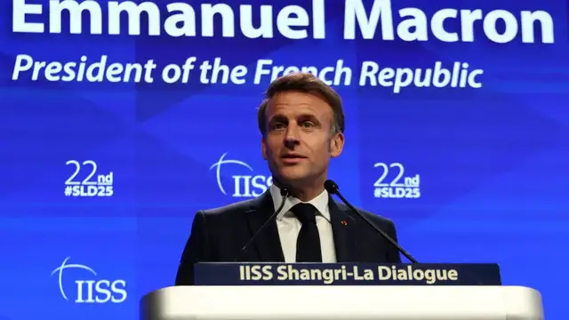 'Video thumbnail for French President Macron opens Shangri-La Dialogue on security in Singapore'