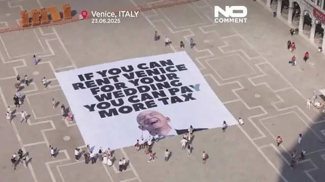 'Video thumbnail for Jeff Bezos and Lauren Sanchez’s wedding sparks protests in Venice'