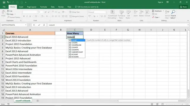 'Video thumbnail for Excel COUNTIF Cell Contains Part of Text - Partial Matches with Wildcards'