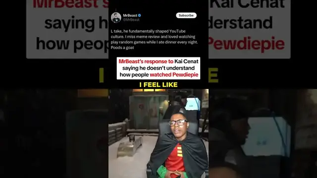 'Video thumbnail for MrBeast Responds to Kai Cenat's Comments on PewDiePie'