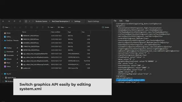'Video thumbnail for Change RDR2 Graphics API (Vulkan/DX12) using Notepad [File]'