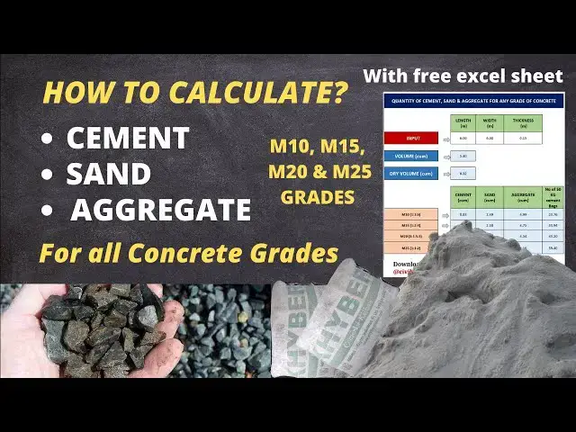 'Video thumbnail for How to calculate cement sand and aggregate quantity in all grades of concrete? | M10, M15, M20 & M25'