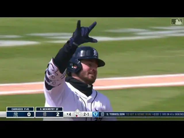 'Video thumbnail for Zach McKinstry HAMMERS a Solo Home Run! | 1st HR of 2025 | Detroit Tigers | 04/08/2025'