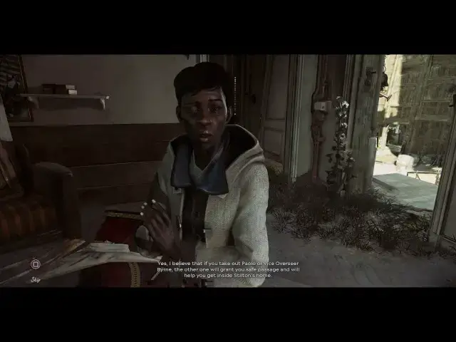 'Video thumbnail for Dishonored 2 - Dust District: Meagan Foster Briefing Choose Overseers or Howlers (Byrne or Paolo)'