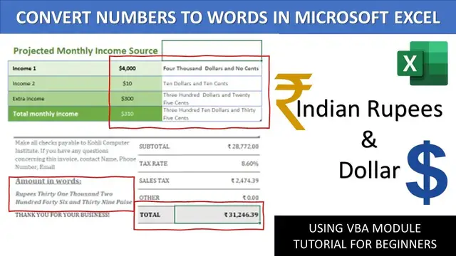 'Video thumbnail for How To Convert Numbers to Words in Microsoft Excel Tutorial | Indian Rupees and Dollar'