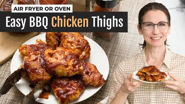 'Video thumbnail for Easy BBQ Boneless Chicken Thighs in Air Fryer or Oven'