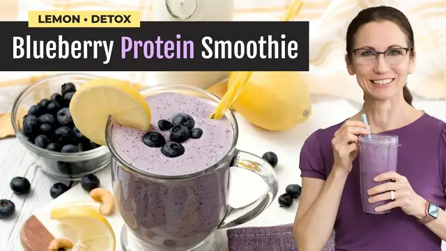 'Video thumbnail for Blueberry Protein Smoothie for Detox with Lemon, Banana & Ginger Recipe'