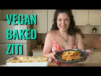'Video thumbnail for Vegan Baked Ziti with Lentils, Tofu Ricotta, and Cashew Mozzarella'