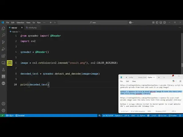 'Video thumbnail for Python 3 OpenCV to Scan & Read QRCode Image & Save the Data into Text File Using qreader Library'