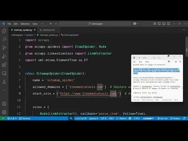 'Video thumbnail for Python 3 scrapy Library Script to Build Spider to Crawl Website URL's and Generate XML Sitemap File'