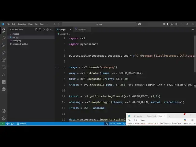 'Video thumbnail for Python 3 OpenCV & Google Tesseract OCR Example to Extract Text From Image & Save it as TXT in CMD'