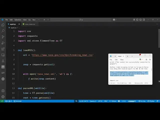 'Video thumbnail for Python 3 Web Scraping Script to Scrape & Parse Live Blog RSS Feed & Export to XML & CSV File'