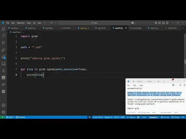 'Video thumbnail for Python 3 Glob Module Script to List All Files of a Specific Extension in a Folder Using Glob Pattern'