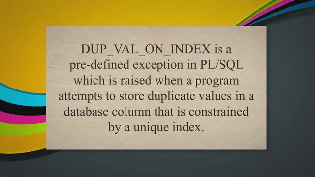 'Video thumbnail for DUP_VAL_ON_INDEX Exception in PL/SQL'