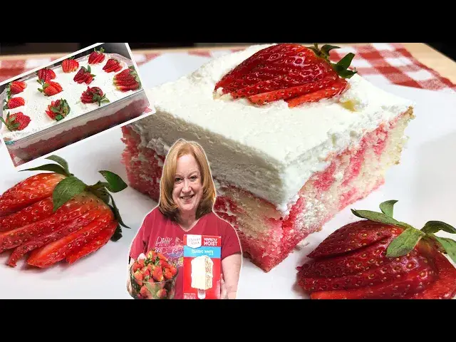 'Video thumbnail for The Easiest STRAWBERRY SHORTCAKE POKE CAKE | Recipe Using Box Cake Mix'