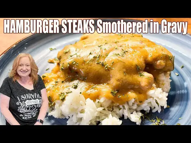 'Video thumbnail for HAMBURGER STEAKS SMOTHERED IN GRAVY, A Classic Dinner Recipe'