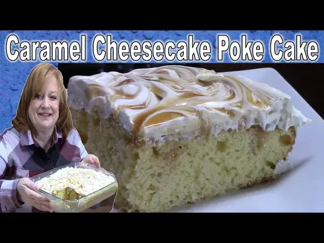 'Video thumbnail for SALTED CARAMEL CHEESECAKE POKE CAKE RECIPE | BAKE WITH  ME'