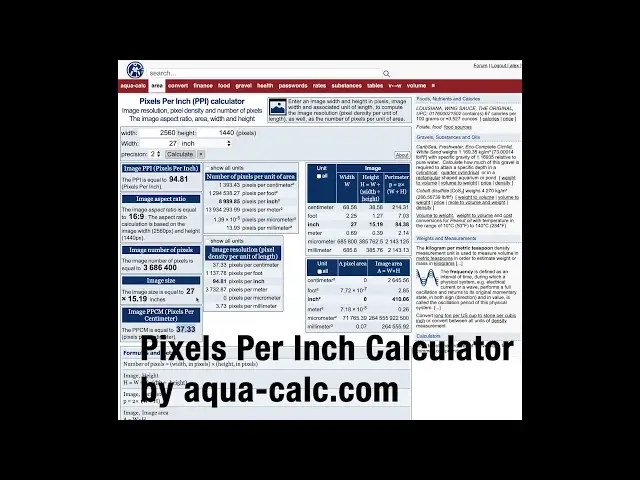 'Video thumbnail for Aqua-Calc.com PPI Calculator: Pixels Per Inch, image resolution and pixel density'
