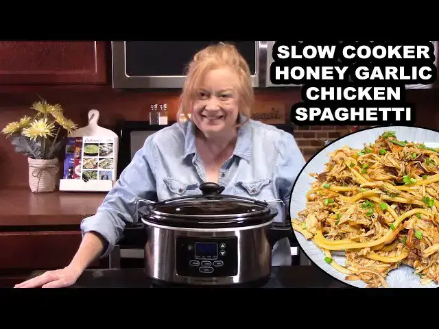 'Video thumbnail for SLOW COOKER HONEY GARLIC CHICKEN SPAGHETTI, An Asian Flavored Dish'