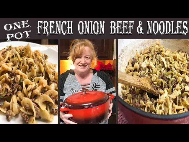 'Video thumbnail for ONE POT FRENCH ONION GROUND BEEF & NOODLES | Easy Skillet Meal'