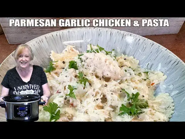 'Video thumbnail for Slow Cooker PARMESAN GARLIC CHICKEN & PASTA Easy Recipe'